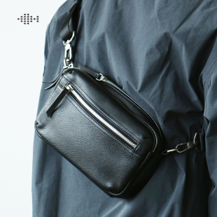 LANSPACE头层牛皮单肩包男式 简洁多隔层斜挎包手机包休闲男包包