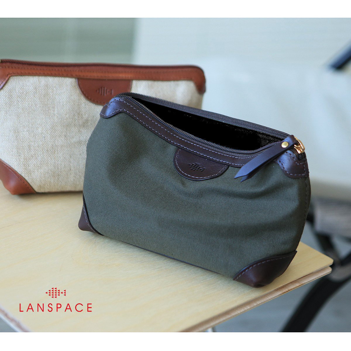 LANSPACE蓝皮具男式复古化妆包真皮配尼龙布洗漱包手包旅行包,收纳整理,化妆包,淘宝优惠券,粉丝福利购,淘宝优惠卷