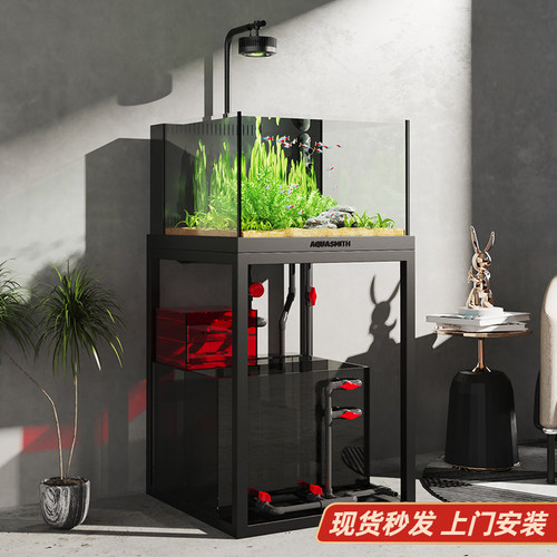 家用客厅阳台隔断小型底滤带柜子一体鱼缸落地立式超白玻璃水草缸