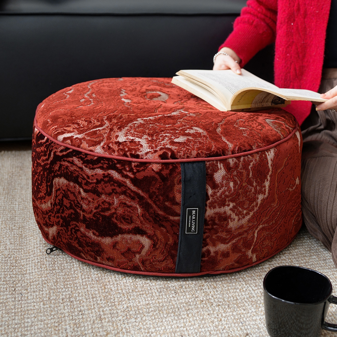 红绡轻奢坐墩复古立体提花可拆洗客厅墩子蒲团坐垫凳沙发垫凳子