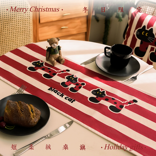 新年猫咪茶几桌旗喜庆结婚轻奢高端美式复古茶桌电视柜万能盖巾