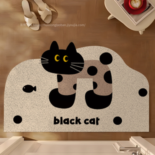潮流黑猫入户门丝圈地垫房间进门门口脚垫玄关门垫轻奢高级感地毯