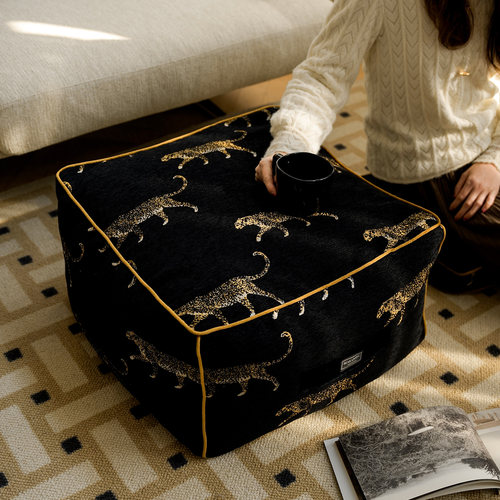 黑底金豹复古立体绣可拆洗坐墩客厅墩子蒲团坐垫凳沙发垫凳子