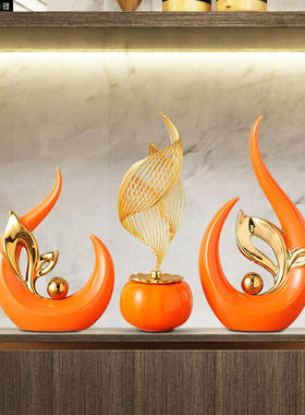 风生水起柿柿如意酒柜摆件入门玄关电视柜装饰品陶瓷轻奢风手作