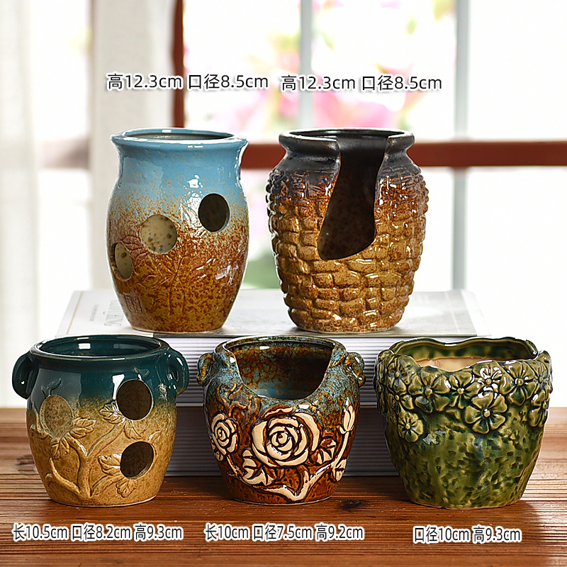 陶瓷简约复古破口悬崖多肉花盆