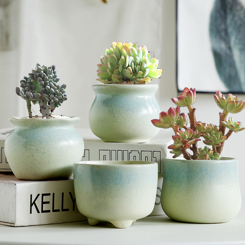 多肉小清新花盆陶瓷粗陶透气创意简约个性家用肉肉复古植物盆清仓