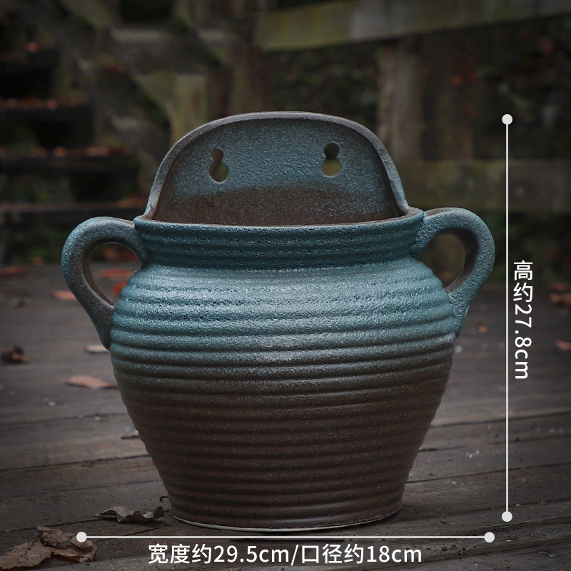 壁挂花盆陶瓷室内外围栏阳台半圆形挂墙花盆加厚绿植护栏悬挂花