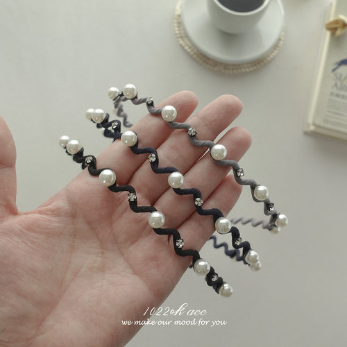 简约水钻仿珍珠防滑缠布细发箍