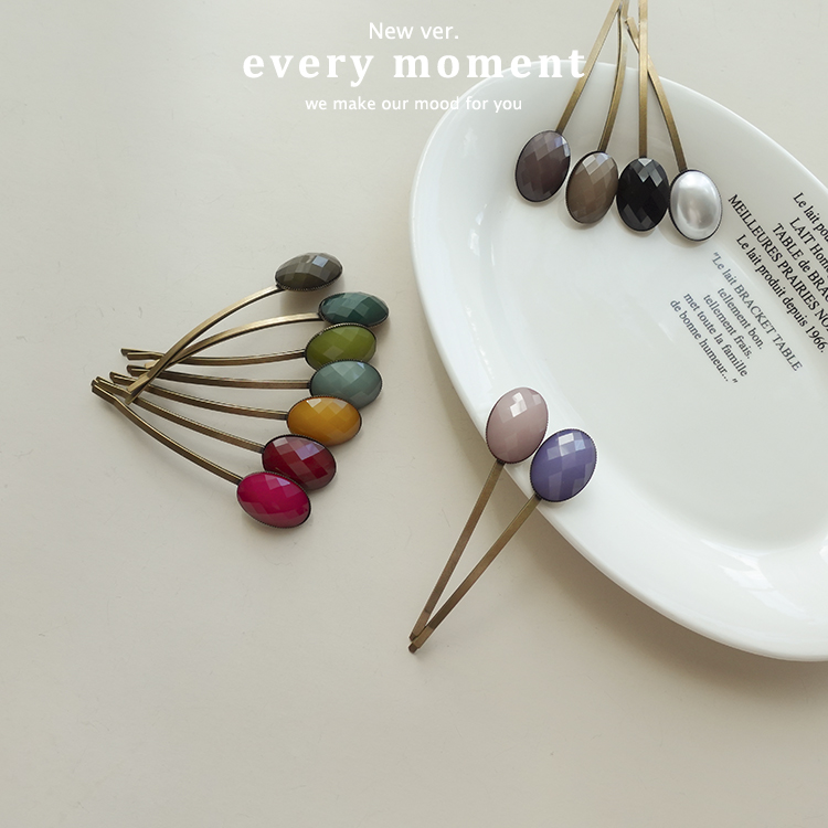 韩国复古椭圆扭扣一字夹刘海夹