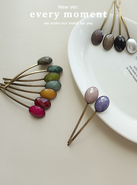 韩国复古黑色椭圆扭扣一字夹刘海夹女ins风韩系夹子头饰气质发夹