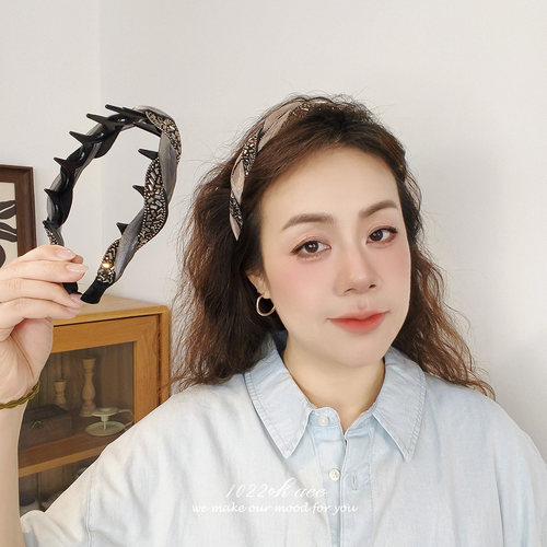 韩国水钻倒插波浪齿发箍高颅顶