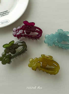 韩国进口AZ花朵抓夹女醋酸镂空花朵高级感后脑勺盘发鲨鱼夹中号