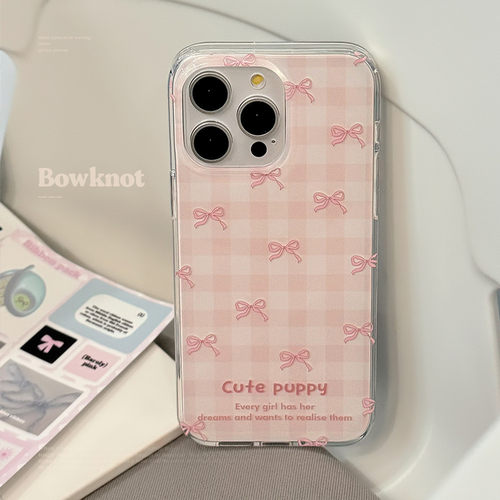 粉蝴蝶结Korean Cute Pink Bow Phone Case For iPhone 16 15 14 13 12 11 Pro XS Max XR适用苹果手机壳粉色