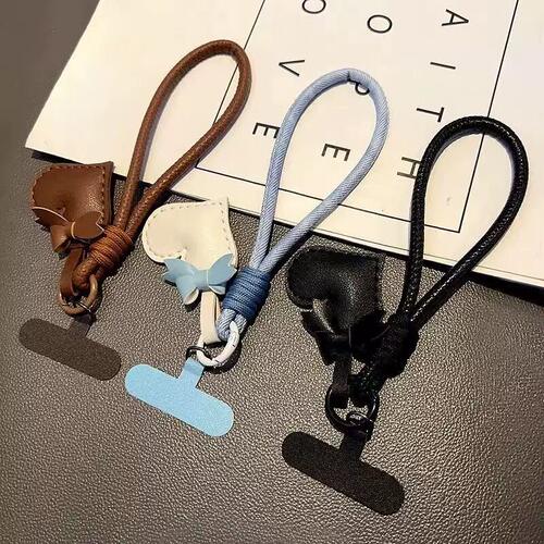 手绳手机手链皮质手腕带爱心固定夹片Phone Lanyard Wrist Strap