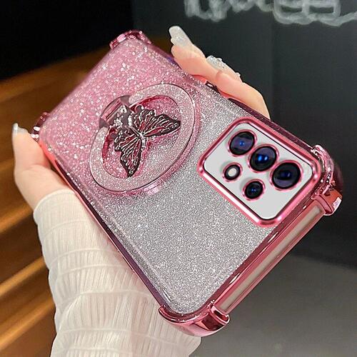 A52 32 53 33 23 Glitter Butterfly Holder Plating Case Samsung Galaxy s25edge s24 s21适用三星s22ultra