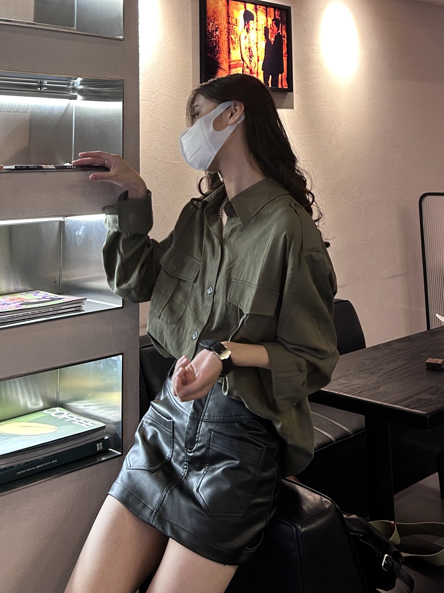 南晨九月 2025春新款军绿色衬衫女长袖上衣外搭开衫外套韩版宽松