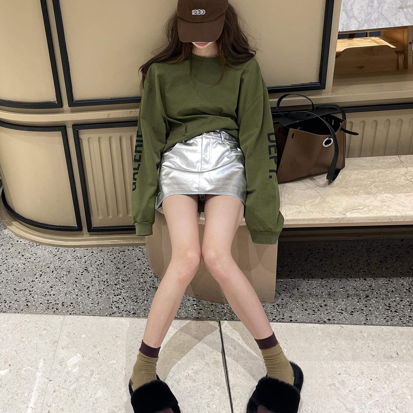 南晨九月 军绿色T恤情侣男女同款24秋潮慵懒宽松显瘦上衣圆领卫衣