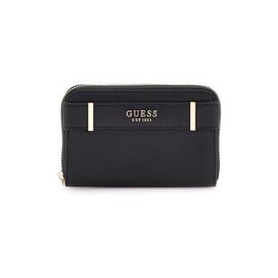 代购GUESS女士钱包多卡位收纳便携防滑黑色皮质金属扣拉链闭合