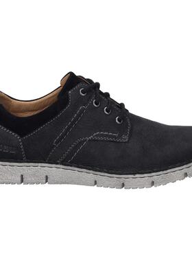 代购JOSEF SEIBEL男士休闲鞋透气轻便软底耐磨黑色系带圆头平跟