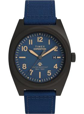 代购Timex天美时男女腕表夜光日期显示计时防刮蓝色织物带防水