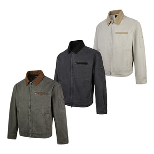 复古水洗珠地棉夹克外套秋季炒盐做旧boxy版型翻领上衣男女