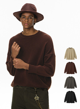 老钱圆领毛衣25秋季新品潮牌高弹包芯纱宽松针织衫上衣