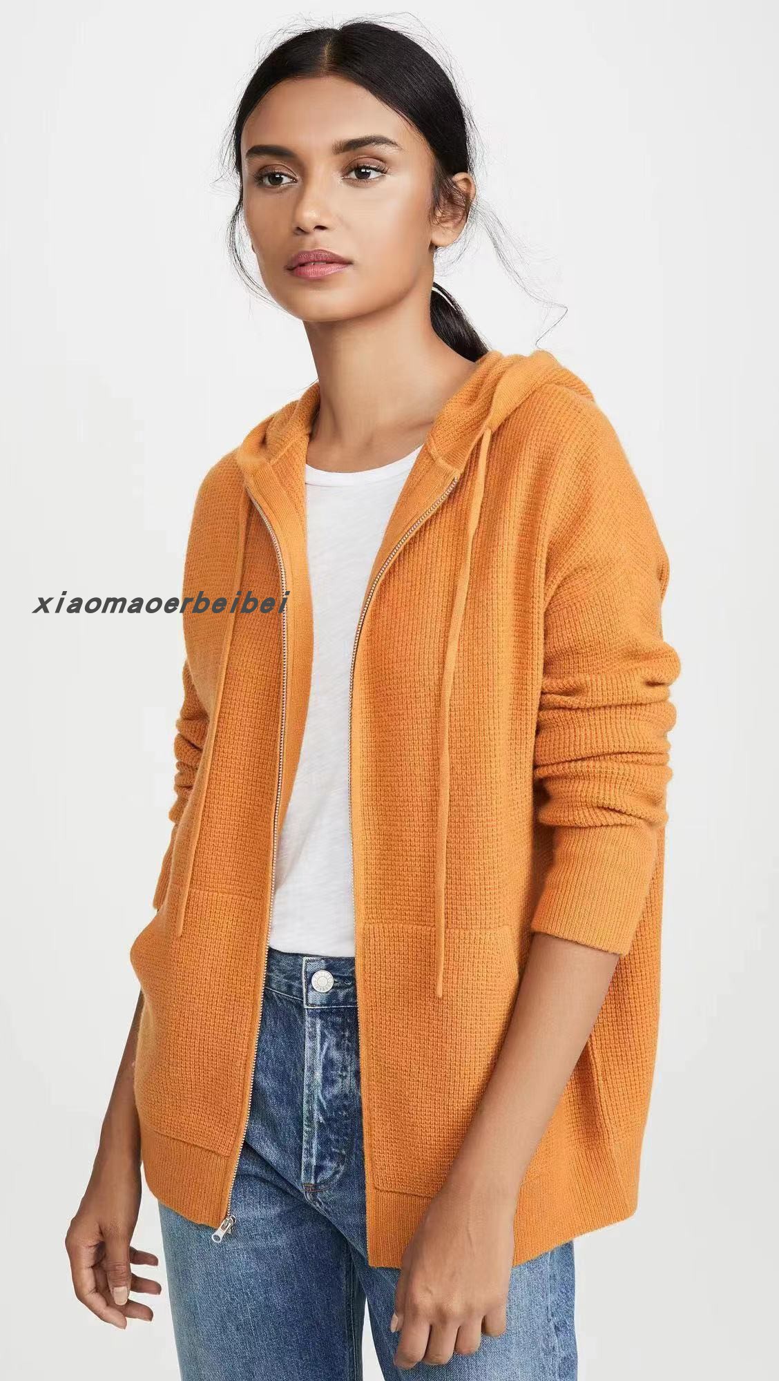 小猫儿美代购Vince南瓜色羊毛羊绒开衫外套毛衣通勤显白纯色连帽