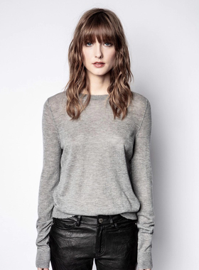 小猫儿美国代购直邮Zadig Voltaire灰色羊绒圆领针织衫毛衣打底