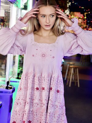 小猫儿美国代购直邮LoveShackfancy甜美刺绣蕾丝花边长袖连衣裙