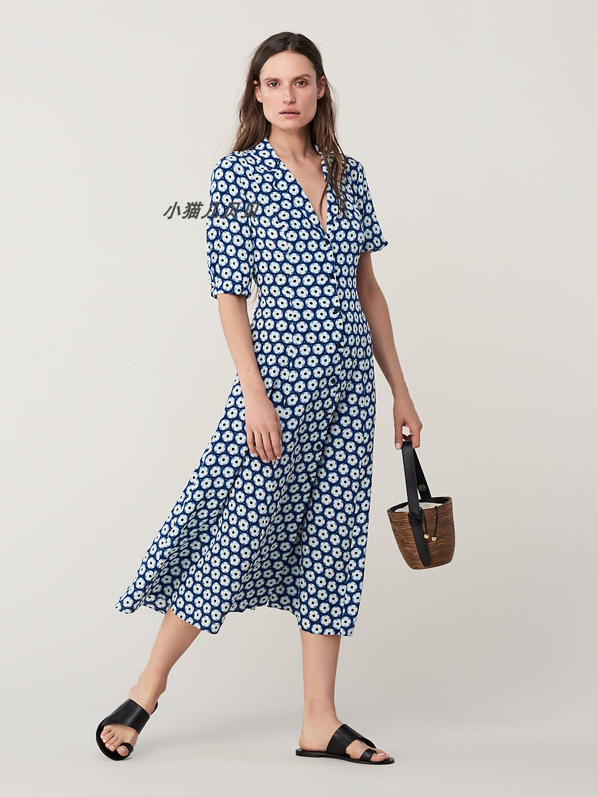 小猫儿美国代购 DVF蓝色真丝印花连衣裙 498美金 直邮包关税