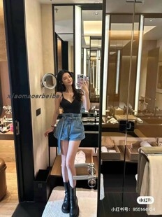 小猫儿美国代购Sea New York新款系带牛仔休闲复古经典高腰短裤