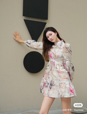 小猫儿美代直邮Ted Baker法式复古亚麻浪漫印花收腰显瘦连衣裙