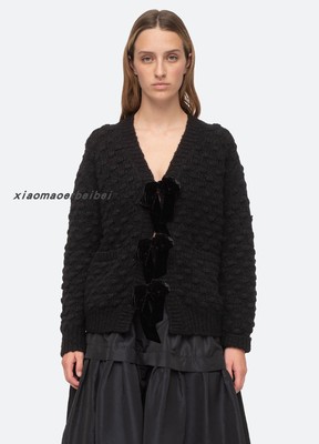 小猫儿美国代购直邮Sea黑色复古气质羊毛蝴蝶结系带开衫毛衣外套
