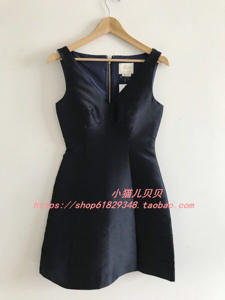 美国代购 正品 Kate spade 深蓝色 V领 无袖 连衣裙