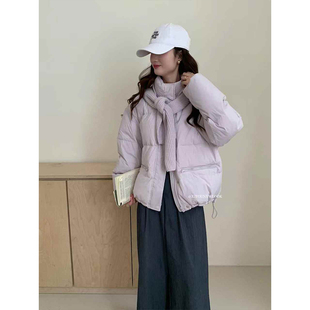 羽绒服女短款2025新款冬季立领小个子围巾白鸭绒加厚保暖爆款外套