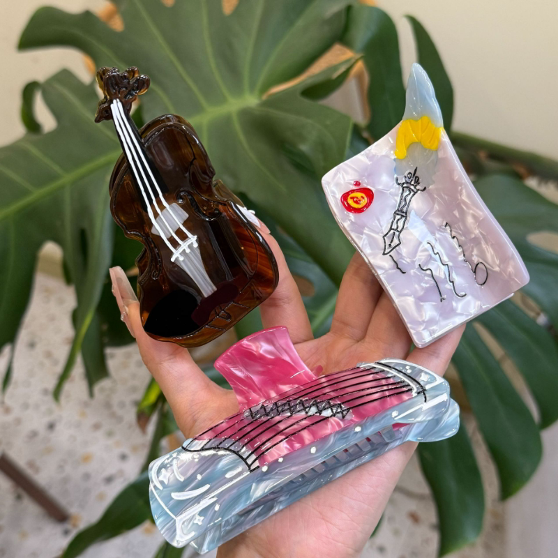 新款小提琴小众可爱卡通发饰古筝醋酸抓夹乐谱碎发夹少女甜美头饰