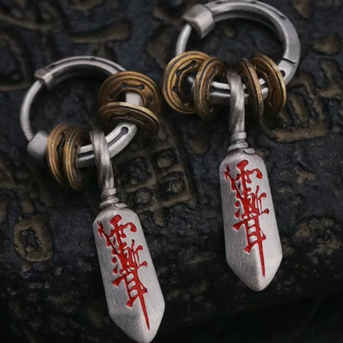 道系青年师刀耳环国潮风配饰新中式复古百搭精致帅气手作耳饰礼物
