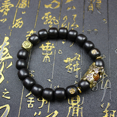 雷击枣木玉化手串纳福貔貅手串随身手持念珠随身木珠手工精雕饰品