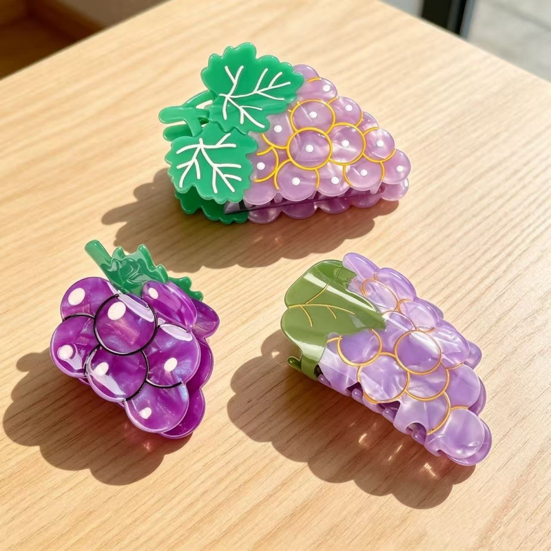 清新水果醋酸发夹夏季葡萄抓夹可爱甜美后脑勺盘发鲨鱼夹百搭发饰