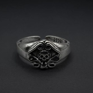 创意复古朋克手指骷髅头戒指男士潮暗黑立体欧美创意个性开口戒指