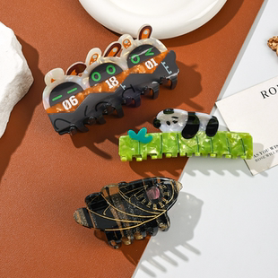 创意新款新款可爱卡通动物熊猫印刷小兔抓夹醋酸发夹鲨鱼夹大发饰