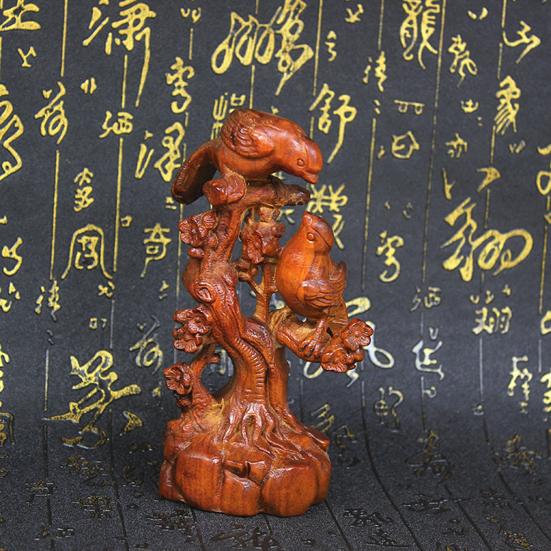 《喜上眉梢》雷击枣木喜鹊喜鹤摆件青铜鸟木质工艺品摆件创意手把