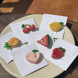 创意韩版醋酸加厚水果桃子糖果色碎发夹草莓碎发夹柠檬鸭嘴夹发饰