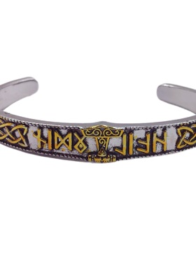 创意新款时尚维京符文金银色雷神之锤开口手环朋克配饰饰品