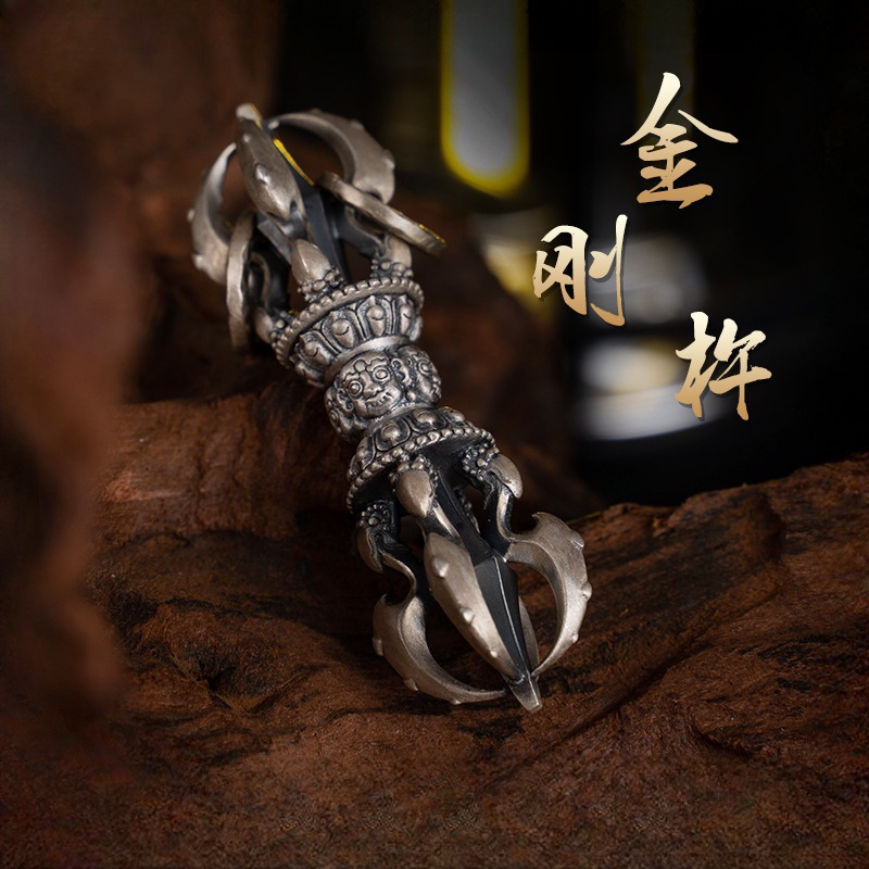创意藏传小众设计泰银复古做旧金刚杵吊坠藏式潮流降魔杵精工挂件