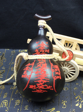 手工雕刻五雷酒葫芦做旧仿古填红居家摆件开口葫芦五雷摆件酒葫芦