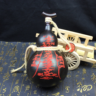 手工雕刻五雷酒葫芦做旧仿古填红居家摆件开口葫芦五雷摆件酒葫芦