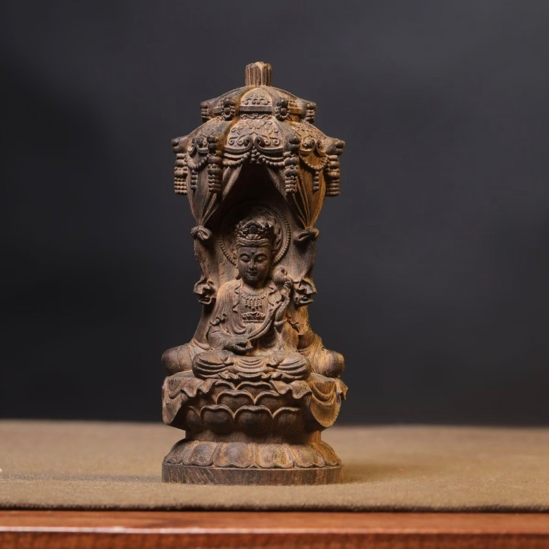 创意沉香木雕刻三圣塔佛像摆件阿弥陀佛大势至菩萨净瓶观音工艺品