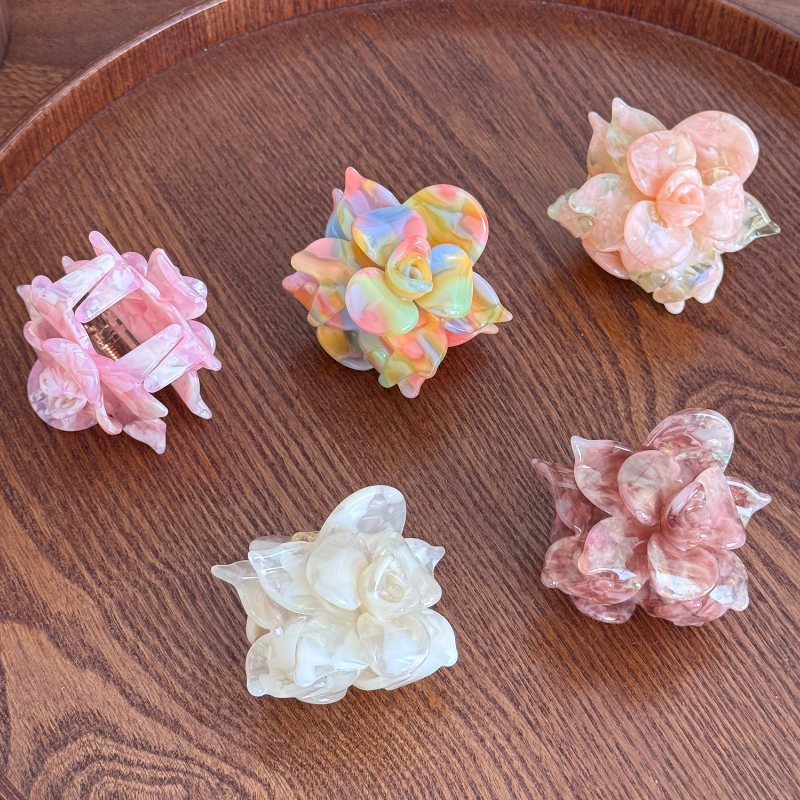 高级感立体花朵醋酸抓夹唯美百搭发夹质感鲨鱼夹超仙马尾夹子发饰
