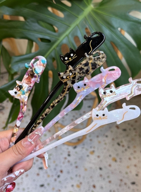 新款点钻小猫咪醋酸发簪简约发饰甜美少女可爱古风实用簪子盘发器
